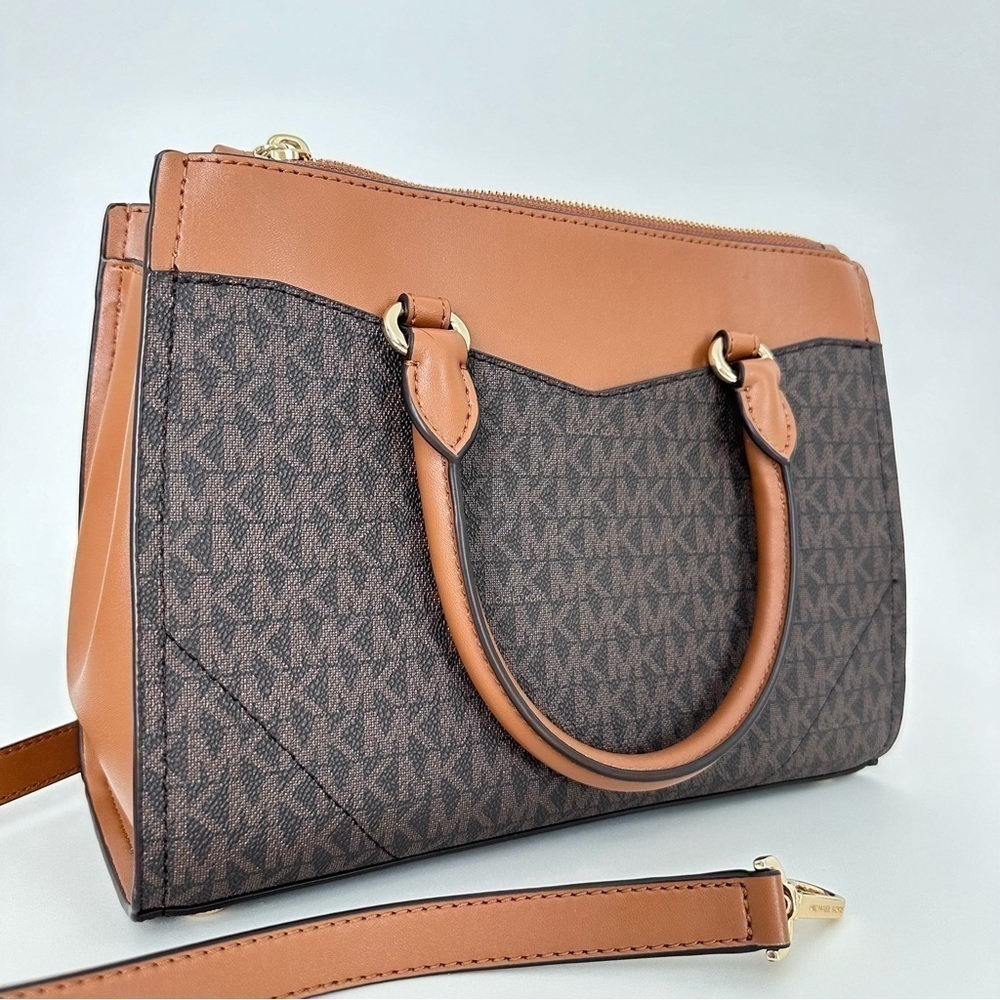 Michael Kors Everly Medium Satchel Crossbody Bag Brown Acorn Designer Purse - Picture 8 of 16